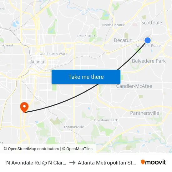 N Avondale Rd @ N Clarendon Ave to Atlanta Metropolitan State College map