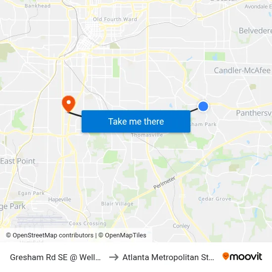 Gresham Rd SE @ Welland Ave SE to Atlanta Metropolitan State College map