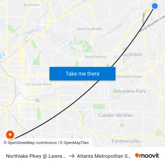 Northlake Pkwy @ Lawrenceville Hwy to Atlanta Metropolitan State College map