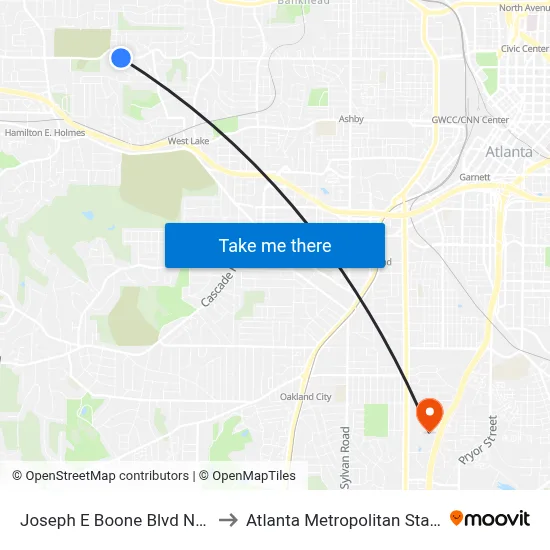 Joseph E Boone Blvd NW @ 2150 to Atlanta Metropolitan State College map
