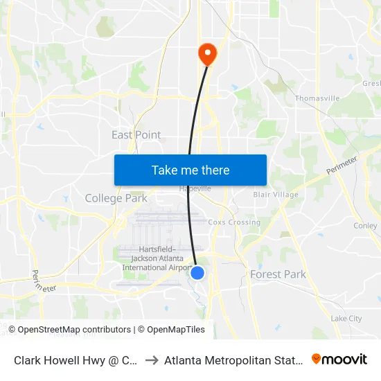 Clark Howell Hwy @ Cordell Dr to Atlanta Metropolitan State College map