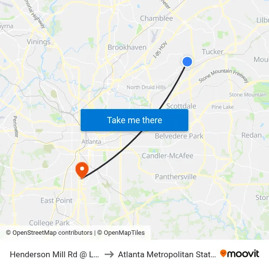 Henderson Mill Rd @ Lavista Rd to Atlanta Metropolitan State College map