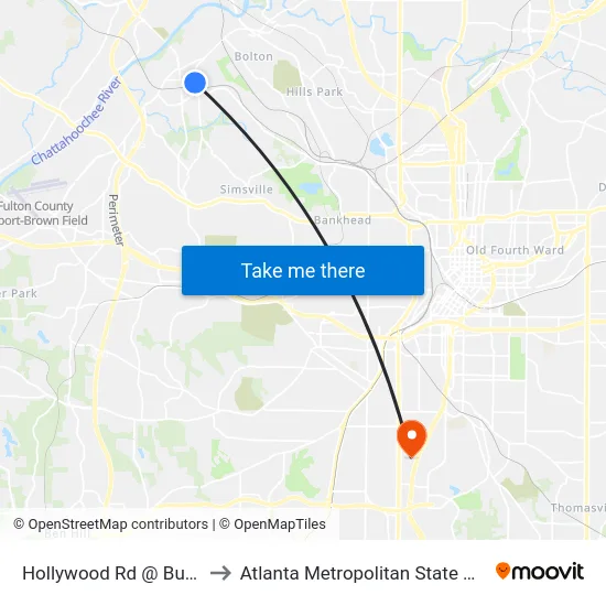 Hollywood Rd @ Burtz St to Atlanta Metropolitan State College map