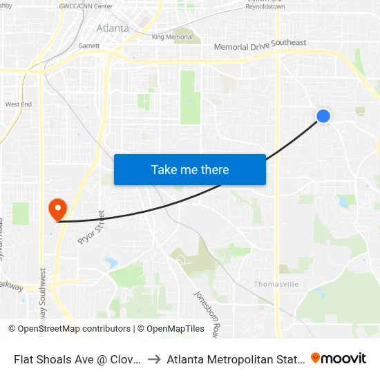 Flat Shoals Ave @ Cloverdale Dr to Atlanta Metropolitan State College map