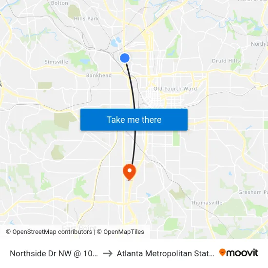 Northside Dr NW @ 10th St NW to Atlanta Metropolitan State College map