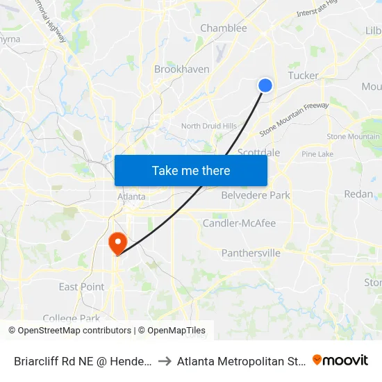 Briarcliff Rd NE @ Henderson Mill Rd to Atlanta Metropolitan State College map