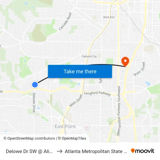 Delowe Dr SW @ Alison Ct to Atlanta Metropolitan State College map