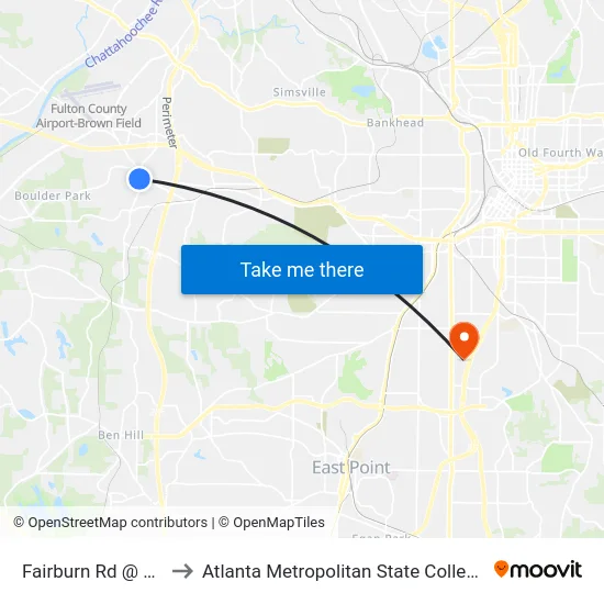 Fairburn Rd @ 38 to Atlanta Metropolitan State College map