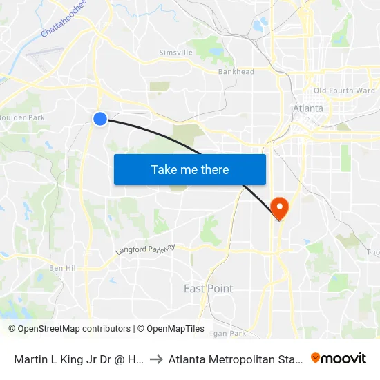 Martin L King Jr Dr @ Harwell Rd to Atlanta Metropolitan State College map