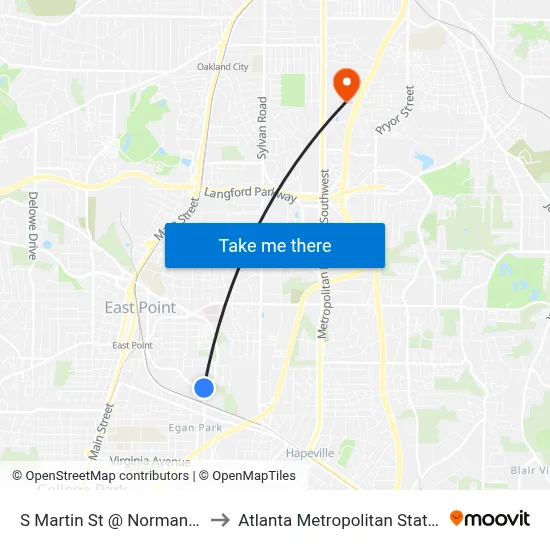 S Martin St @ Norman Berry Dr to Atlanta Metropolitan State College map