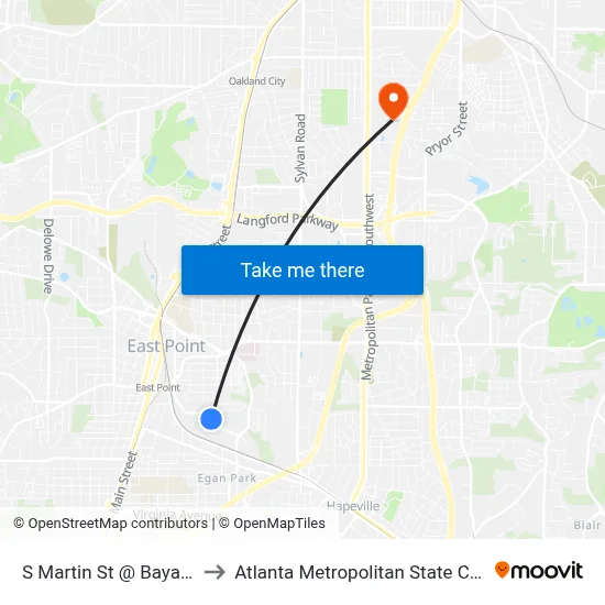 S Martin St @ Bayard St to Atlanta Metropolitan State College map