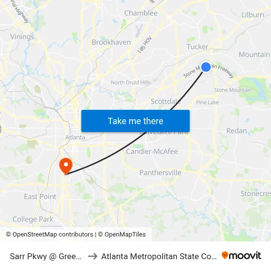 Sarr Pkwy @ Greer Cir to Atlanta Metropolitan State College map