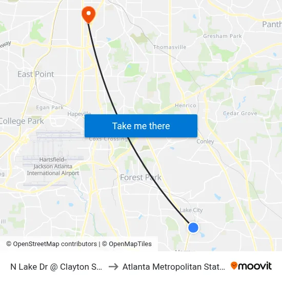 N Lake Dr @ Clayton State Blvd to Atlanta Metropolitan State College map
