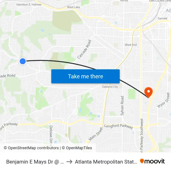 Benjamin E Mays Dr @ Oriole Dr to Atlanta Metropolitan State College map