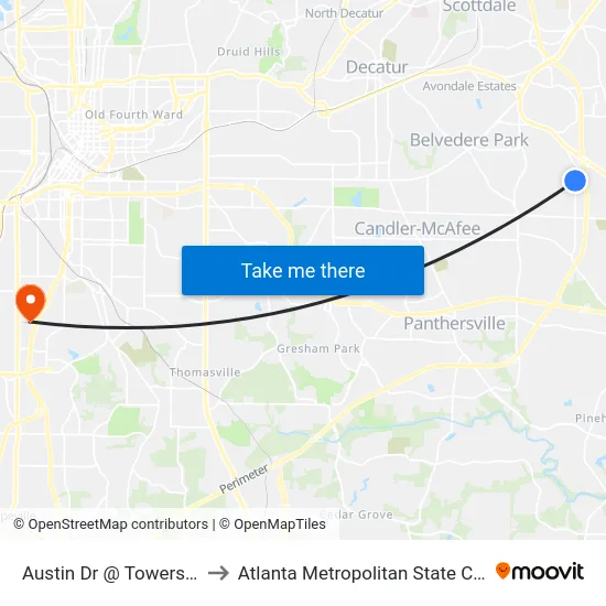 Austin Dr @ Towers Way to Atlanta Metropolitan State College map