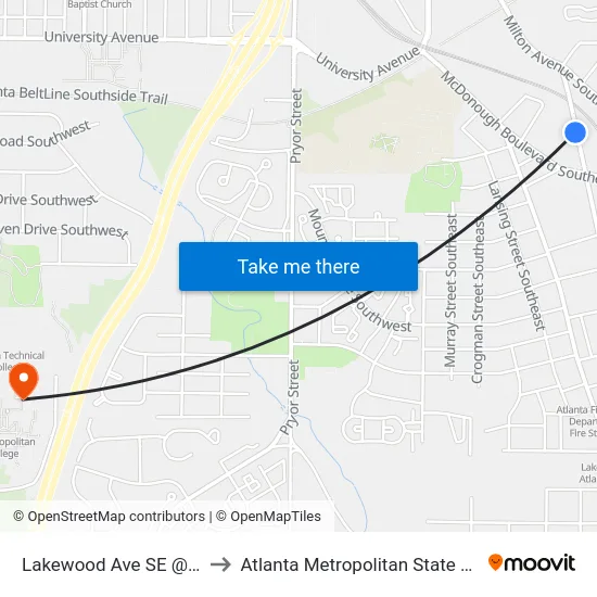 Lakewood Ave SE @ 1265 to Atlanta Metropolitan State College map