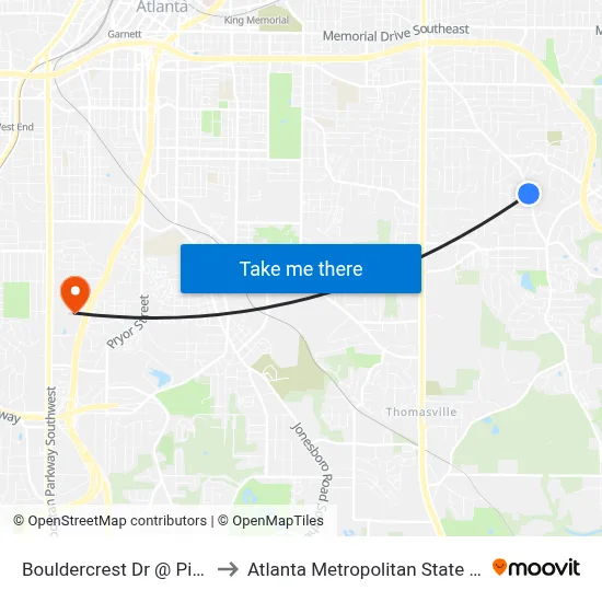 Bouldercrest Dr @ Piper Cir to Atlanta Metropolitan State College map