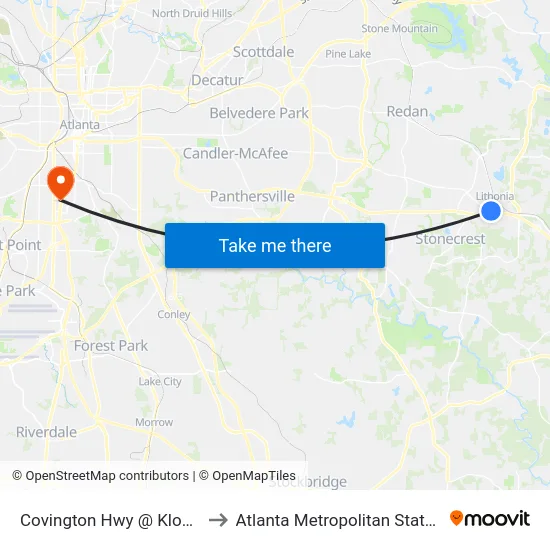 Covington Hwy @ Klondike Rd to Atlanta Metropolitan State College map