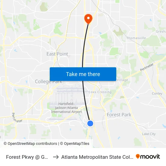 Forest Pkwy @ Ga-85 to Atlanta Metropolitan State College map