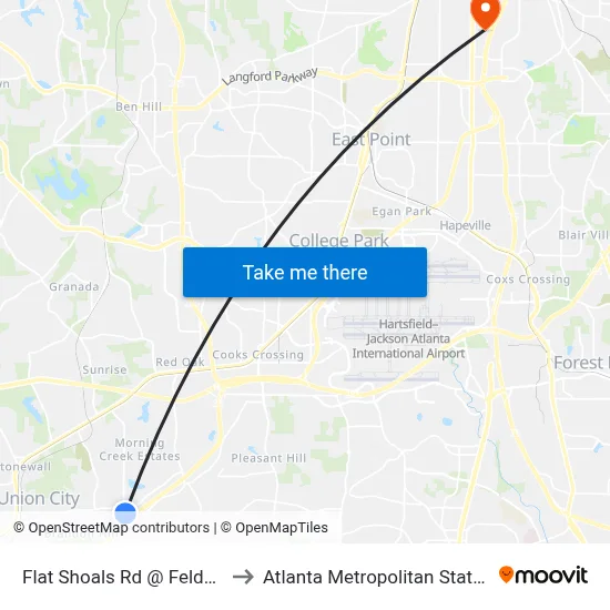 Flat Shoals Rd @ Feldwood Rd to Atlanta Metropolitan State College map