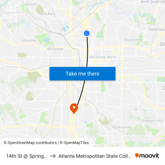 14th St @ Spring St to Atlanta Metropolitan State College map