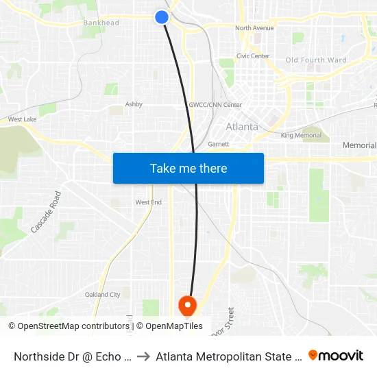 Northside Dr @ Echo St NW to Atlanta Metropolitan State College map