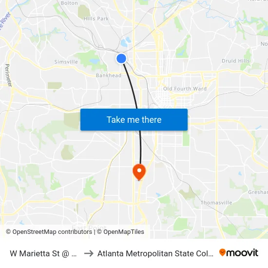 W Marietta St @ 887 to Atlanta Metropolitan State College map
