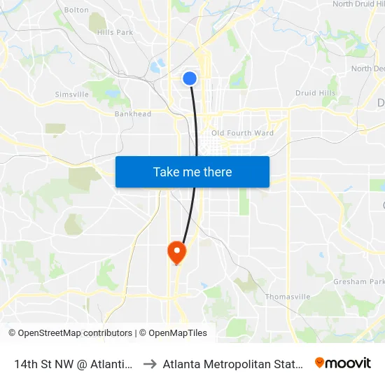 14th St NW @ Atlantic Dr NW to Atlanta Metropolitan State College map