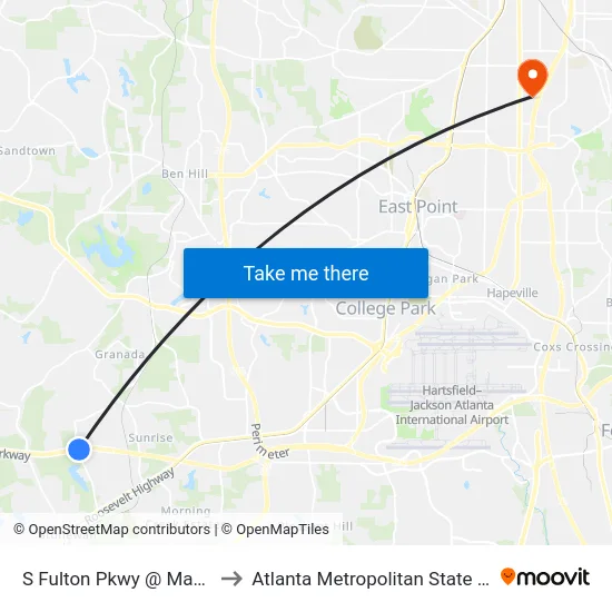 S Fulton Pkwy @ Mason Rd to Atlanta Metropolitan State College map