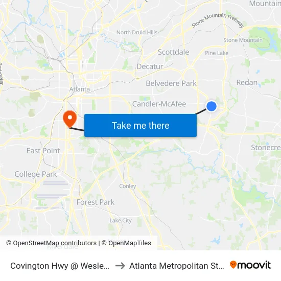 Covington Hwy @ Wesley Chapel Rd to Atlanta Metropolitan State College map