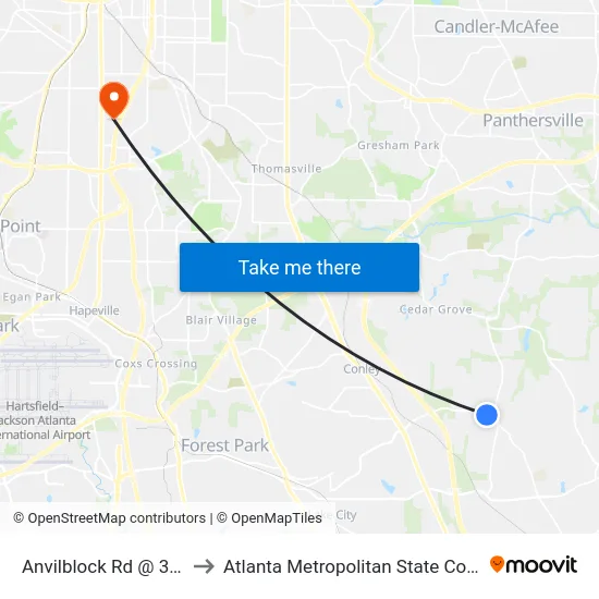 Anvilblock Rd @ 3199 to Atlanta Metropolitan State College map