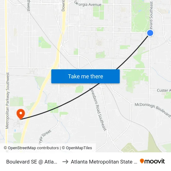 Boulevard SE @ Atlanta Ave to Atlanta Metropolitan State College map