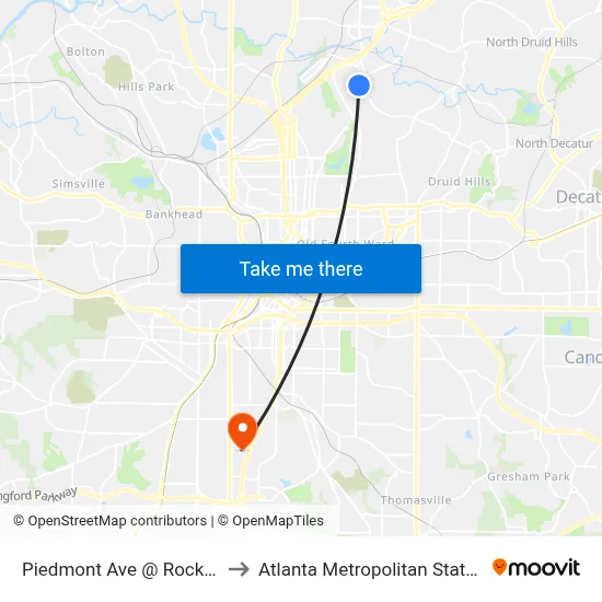 Piedmont Ave @ Rock Springs to Atlanta Metropolitan State College map