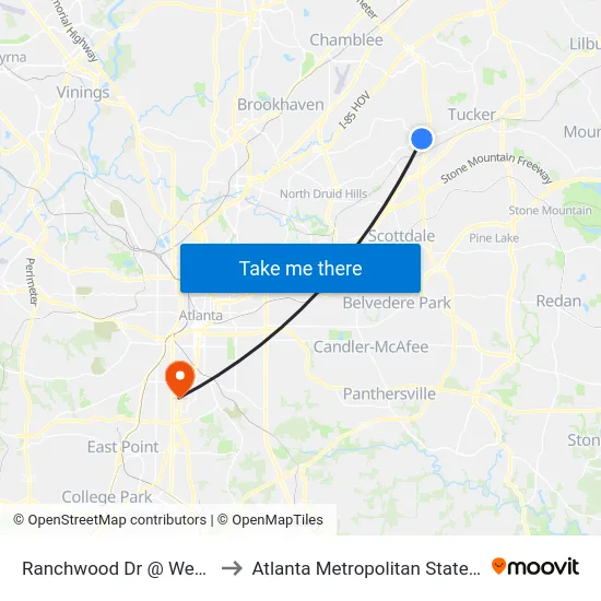 Ranchwood Dr @ Weems Rd to Atlanta Metropolitan State College map