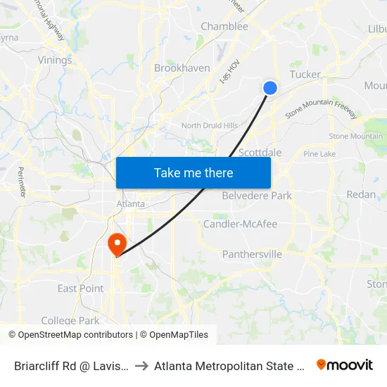 Briarcliff Rd @ Lavista Rd to Atlanta Metropolitan State College map