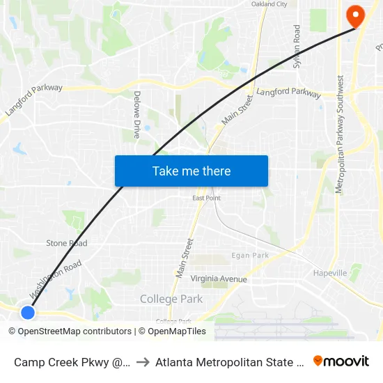 Camp Creek Pkwy @ 2900 to Atlanta Metropolitan State College map