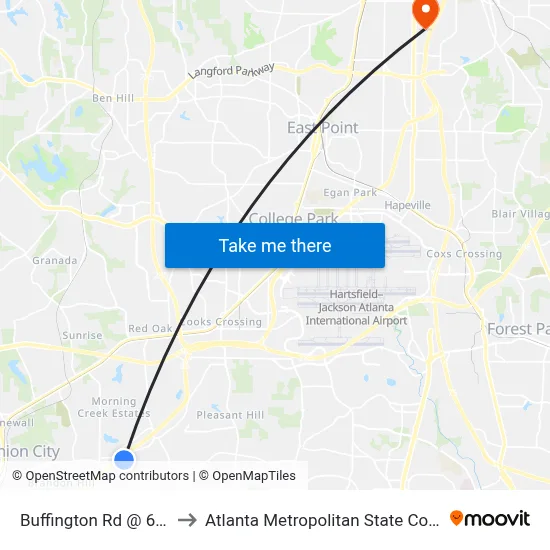Buffington Rd @ 6180 to Atlanta Metropolitan State College map