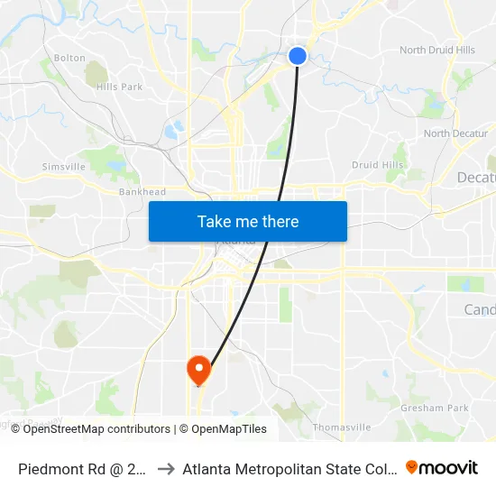 Piedmont Rd @ 2135 to Atlanta Metropolitan State College map
