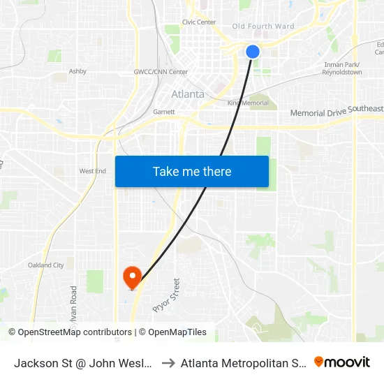 Jackson St @ John Wesley Dobbs Ave to Atlanta Metropolitan State College map