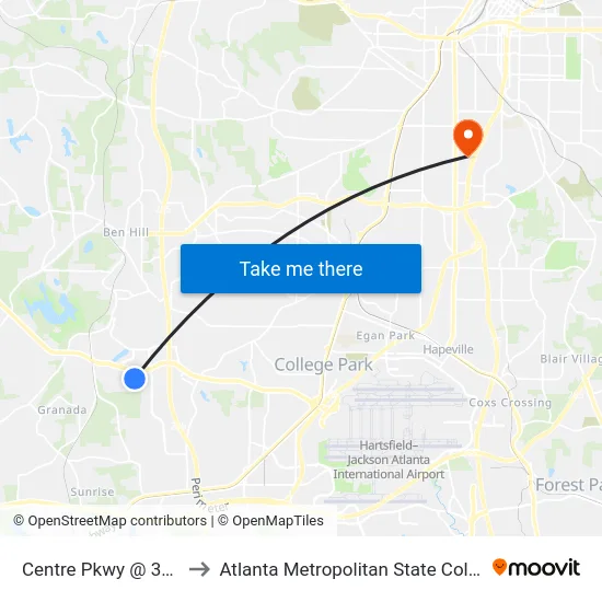 Centre Pkwy @ 3201 to Atlanta Metropolitan State College map