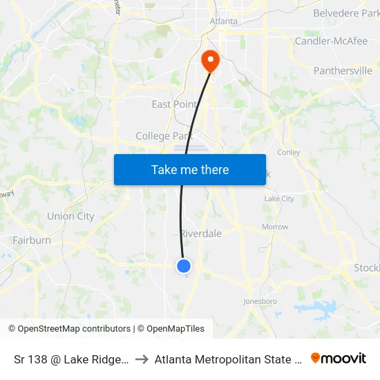 Sr 138 @ Lake Ridge Pkwy to Atlanta Metropolitan State College map