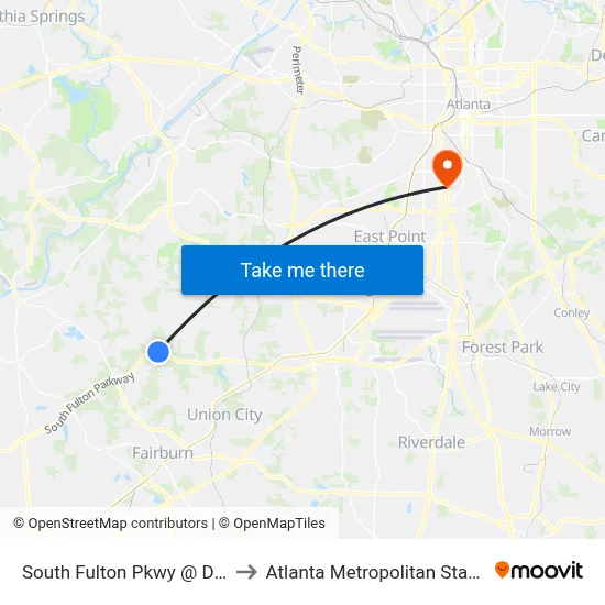 South Fulton Pkwy @ Derrick Rd to Atlanta Metropolitan State College map