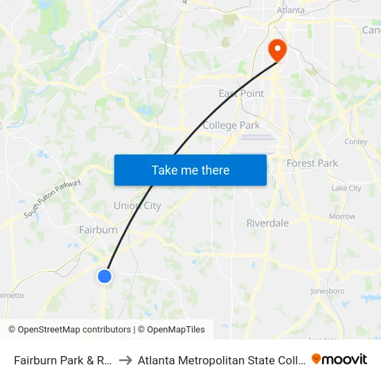 Fairburn Park & Ride to Atlanta Metropolitan State College map