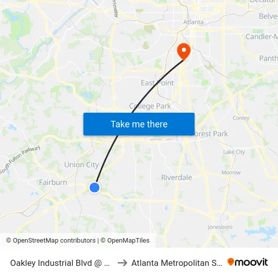 Oakley Industrial Blvd @ Jonesboro Rd to Atlanta Metropolitan State College map