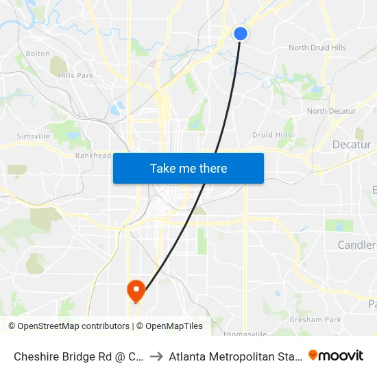Cheshire Bridge Rd @ Chantilly Dr to Atlanta Metropolitan State College map