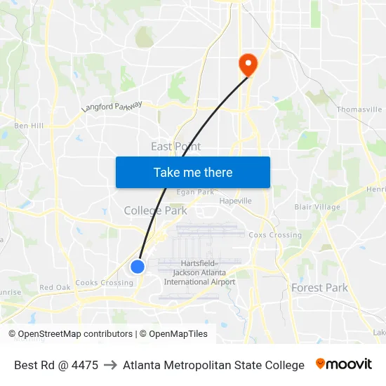 Best Rd @ 4475 to Atlanta Metropolitan State College map