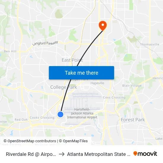 Riverdale Rd @ Airport Blvd to Atlanta Metropolitan State College map