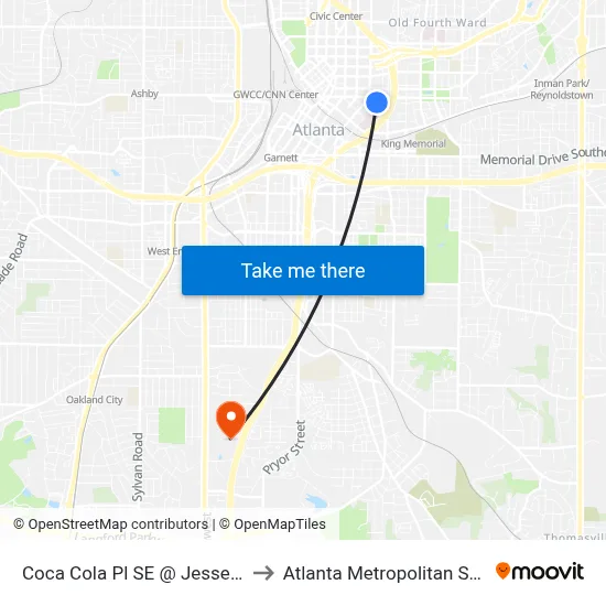 Coca Cola Pl SE @ Jesse Hill Jr Dr SE to Atlanta Metropolitan State College map