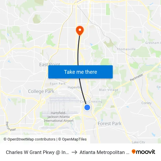 Charles W Grant Pkwy @ International Pkwy to Atlanta Metropolitan State College map