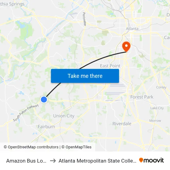 Amazon Bus Loop to Atlanta Metropolitan State College map